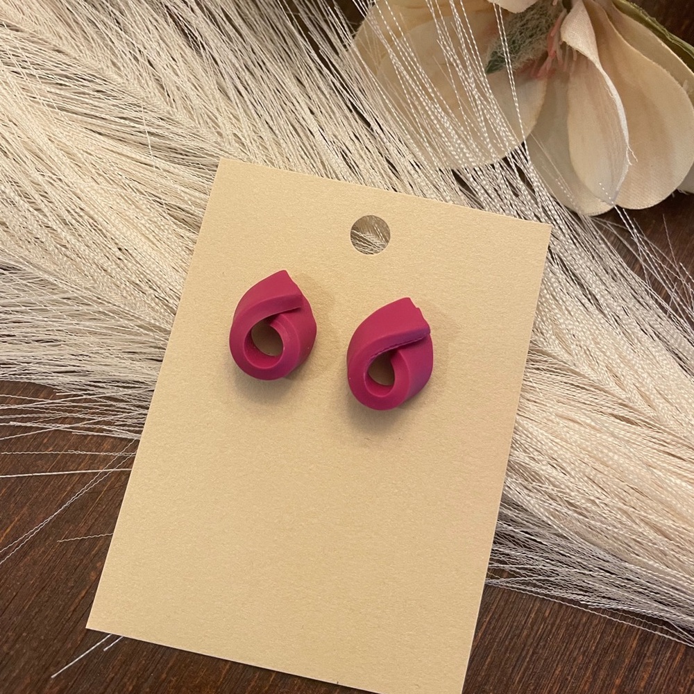 Pink Fuschia Polymer Clay Earrings with 10k Gold Plated Back Hardware